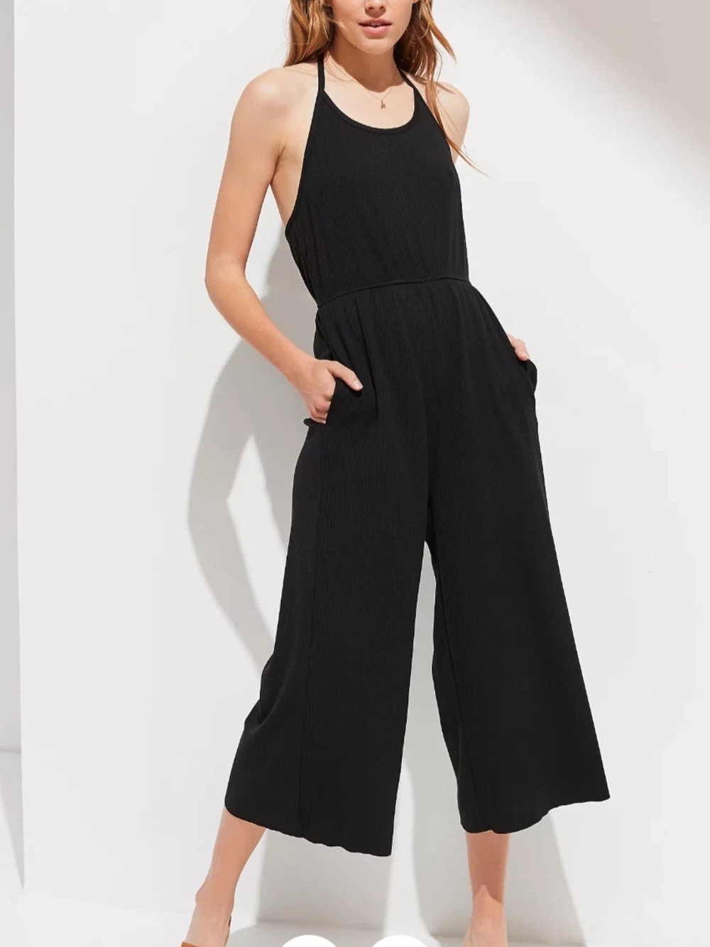 Urban Outfitters Black Halter Wide-Leg Jumpsuit